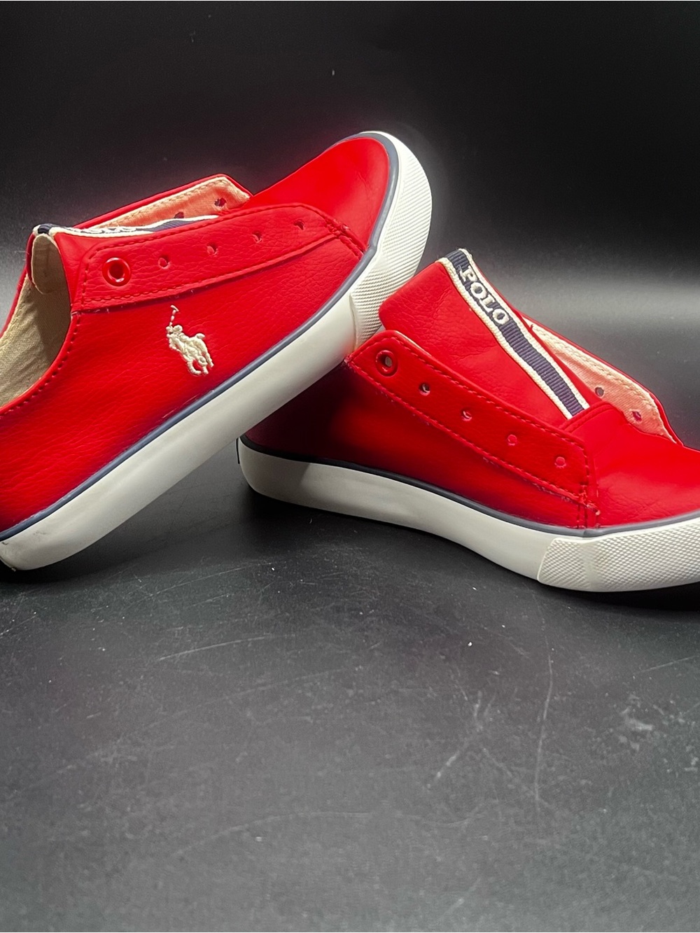 Ralph Lauren Polo Unisex Kids 13 Red Faux-Leather Lace Up Toddler Sneakers Shoes